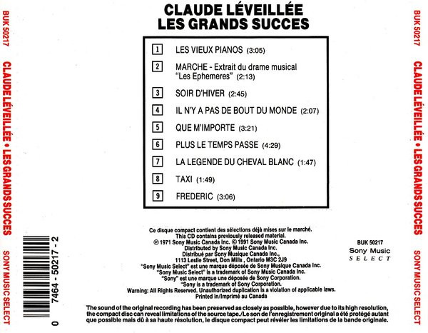 Claude Léveillée - Les Grands Succès | Sony Music Select (BUK 50217) - 2