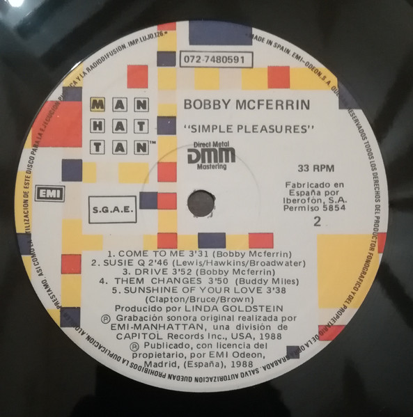 Bobby McFerrin - Simple Pleasures | EMI-Manhattan Records (072-74 8059 1) - 4 Bobby McFerrin - Simple Pleasures | EMI-Manhattan Records (072-74 8059 1) - 4