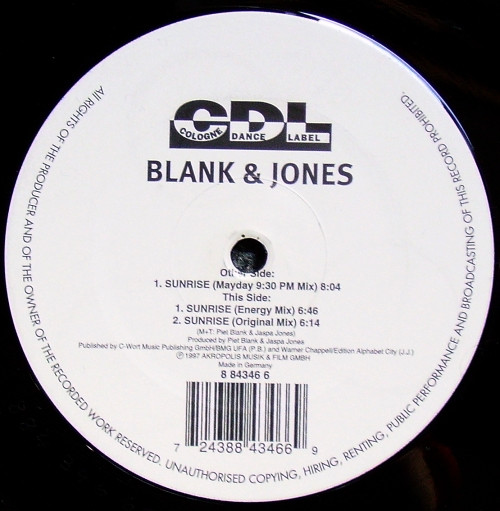 Blank & Jones - Sunrise | CDL - Cologne Dance Label (8 84346 6) - main