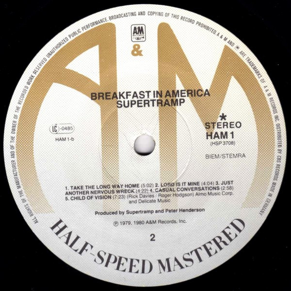 Supertramp - Breakfast In America | A&M Records (HAM 1) - 3
