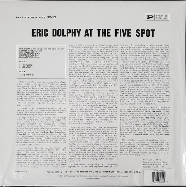 Eric Dolphy - At The Five Spot Volume 1. | Prestige (NJ 8260) - main