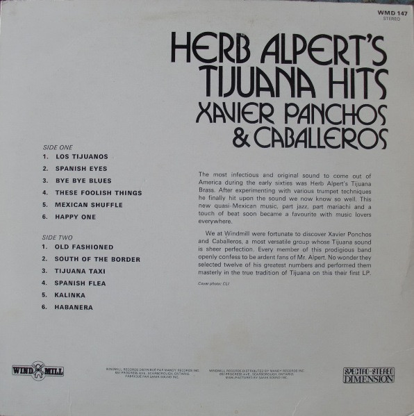 Xavier Panchos & Caballeros - Herb Alpert's Tijuana Hits | Windmill (WMD 147) - 2