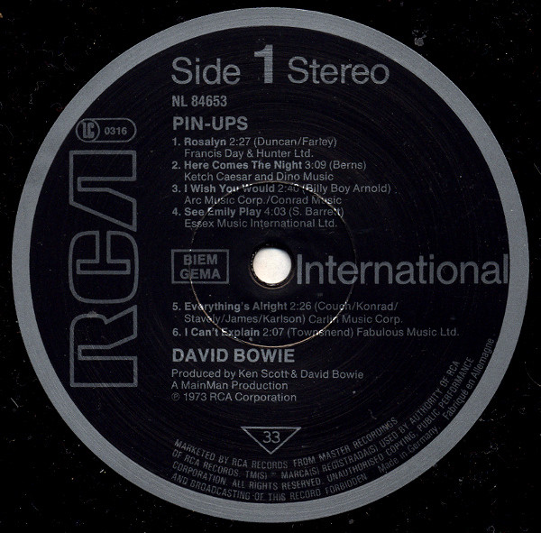 David Bowie - Pinups | RCA International (NL 84653) - 3 David Bowie - Pinups | RCA International (NL 84653) - 3