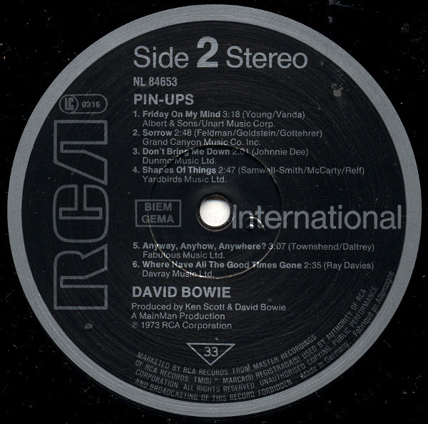 David Bowie - Pinups | RCA International (NL 84653) - 4 David Bowie - Pinups | RCA International (NL 84653) - 4