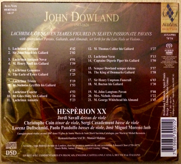 John Dowland - Hespèrion XX , Jordi Savall - Lachrimae Or Seaven Teares | Alia Vox Heritage (AVSA9901) - 4 John Dowland - Hespèrion XX , Jordi Savall - Lachrimae Or Seaven Teares | Alia Vox Heritage (AVSA9901) - 4