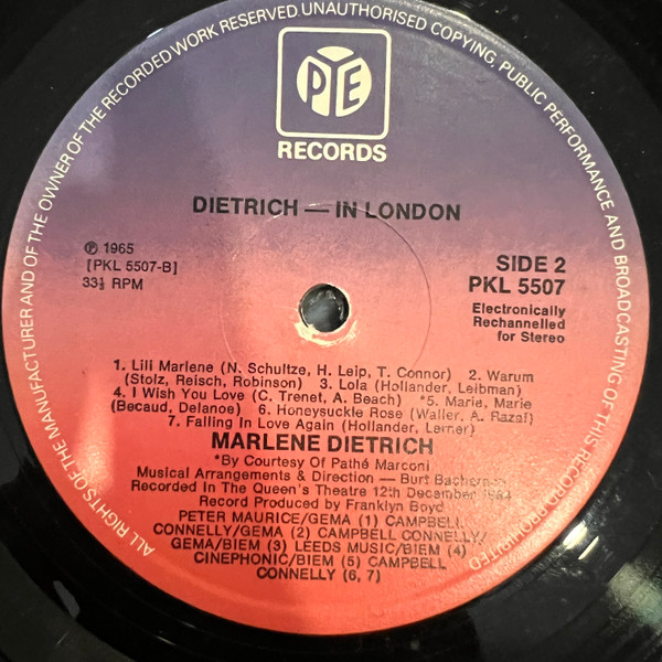 Marlene Dietrich - Dietrich In London | Pye Records (PKL 5507) - 2 Marlene Dietrich - Dietrich In London | Pye Records (PKL 5507) - 2