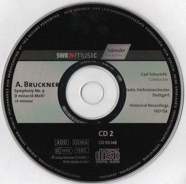 Carl Schuricht , Radio-Sinfonieorchester Stuttgart , Anton Bruckner - Bruckner -Symphony No. 8, Symphony No. 9 | Hänssler Classic (CD 93.148) - 4