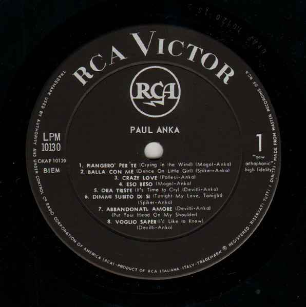 Paul Anka - Italiano | RCA Victor (LPM 10130) - 3 Paul Anka - Italiano | RCA Victor (LPM 10130) - 3