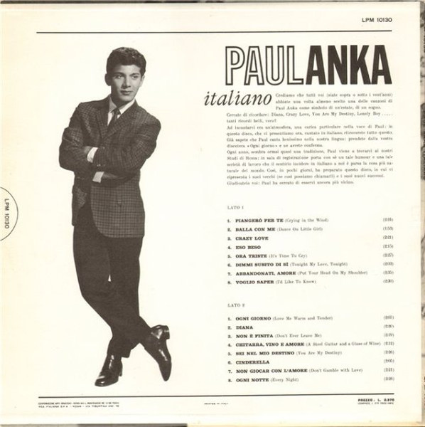 Paul Anka - Italiano | RCA Victor (LPM 10130) - 2 Paul Anka - Italiano | RCA Victor (LPM 10130) - 2