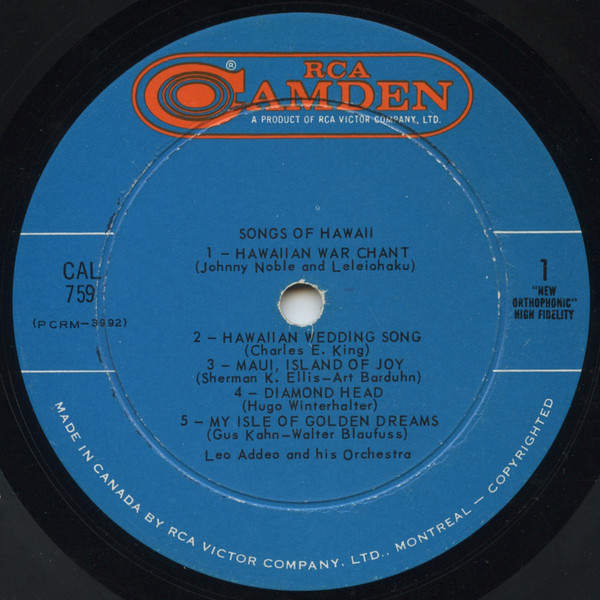 Leo Addeo And His Orchestra - Songs Of Hawaii [Vinyl] | RCA Camden (CAL-759) - 3