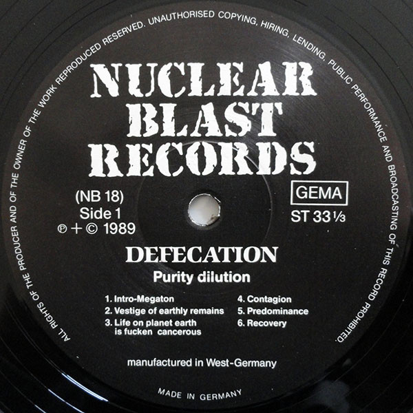 Defecation - Purity Dilution | Nuclear Blast (NB 018) - 3