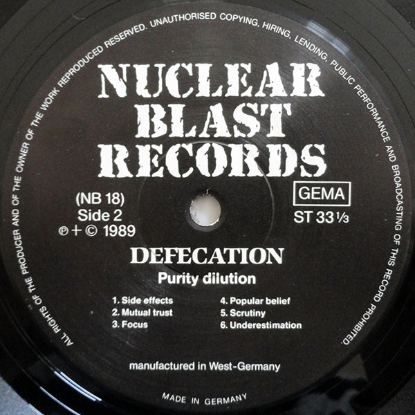 Defecation - Purity Dilution | Nuclear Blast (NB 018) - 4