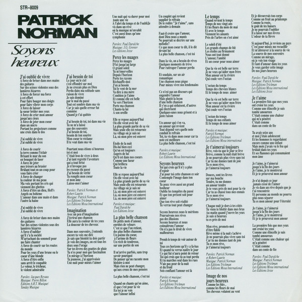 Patrick Norman - Soyons Heureux [Vinyl] | Les Disques Star Records (STR 8009) - 2