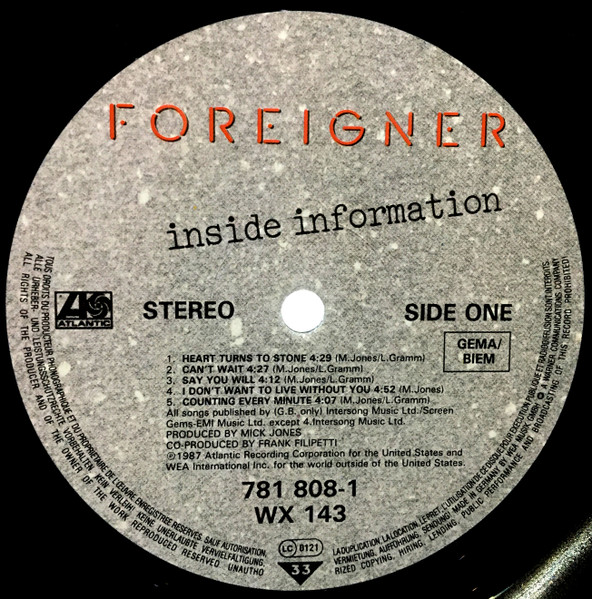 Foreigner - Inside Information | Atlantic (781 808-1) - 4 Foreigner - Inside Information | Atlantic (781 808-1) - 4