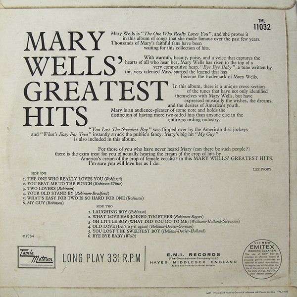 Mary Wells - Greatest Hits | Tamla Motown (TML 11032) - 2 Mary Wells - Greatest Hits | Tamla Motown (TML 11032) - 2