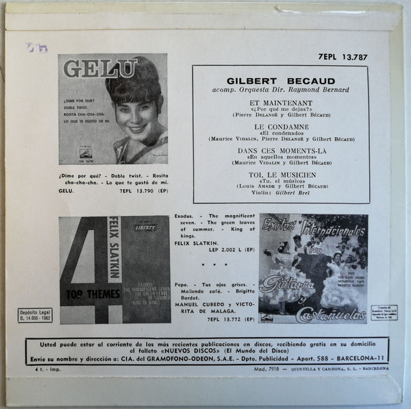 Gilbert Bécaud - Et Maintenant | La Voz De Su Amo (7EPL 13.787) - 2