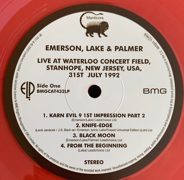 Emerson, Lake & Palmer - Live At Waterloo Concert Field Stanhope NJ USA 31st July 1992 | Manticore (BMGCAT432LP) - 3