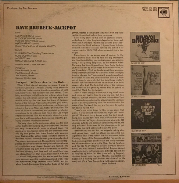 Dave Brubeck - Jackpot | CBS (CS 9512) - 2