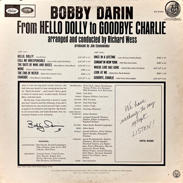 Bobby Darin - From Hello Dolly To Goodbye Charlie | Capitol Records (ST 2194) - 2