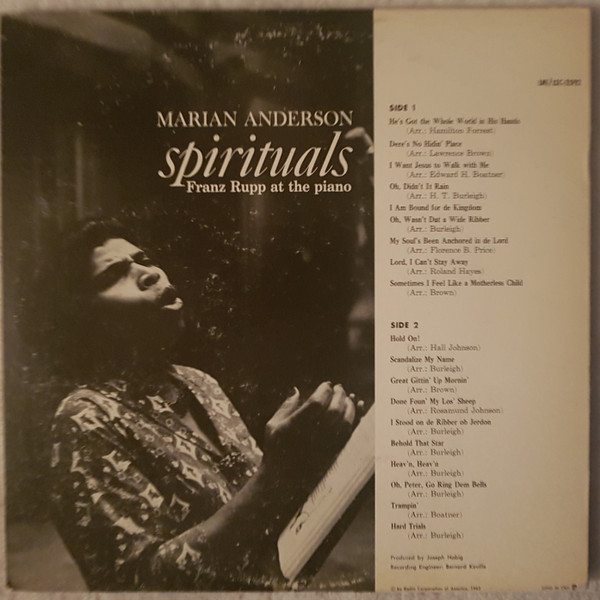 Marian Anderson , Franz Rupp - He's Got The Whole World In His Hands And 18 Other Spirituals | RCA Victor Red Seal (LSC-2592) - 4 Marian Anderson , Franz Rupp - He's Got The Whole World In His Hands And 18 Other Spirituals | RCA Victor Red Seal (LSC-2592) - 4