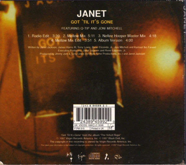 Janet Jackson Featuring Q-Tip And Joni Mitchell - Got 'Til It's Gone | Virgin (7243 8 94599 2 0) - 2