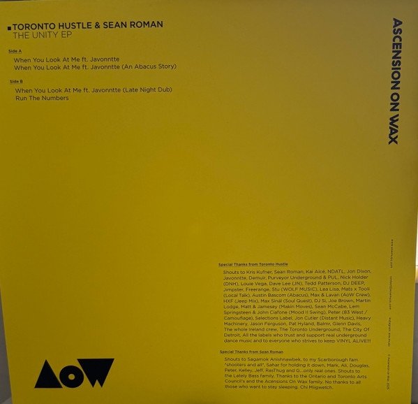 Toronto Hustle & Sean Roman - The Unity EP | Ascension On Wax (AOW003) - 2