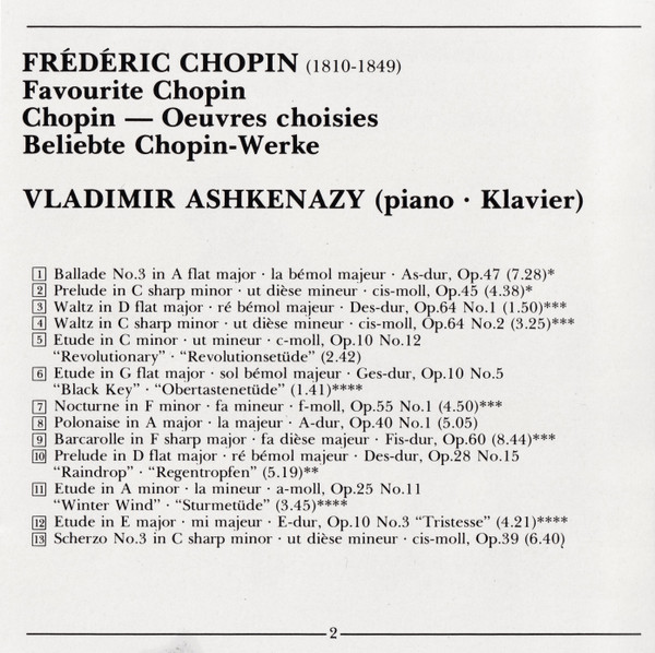Frédéric Chopin - Vladimir Ashkenazy - Favourite Chopin | Decca (410 180-2) - main Frédéric Chopin - Vladimir Ashkenazy - Favourite Chopin | Decca (410 180-2) - main