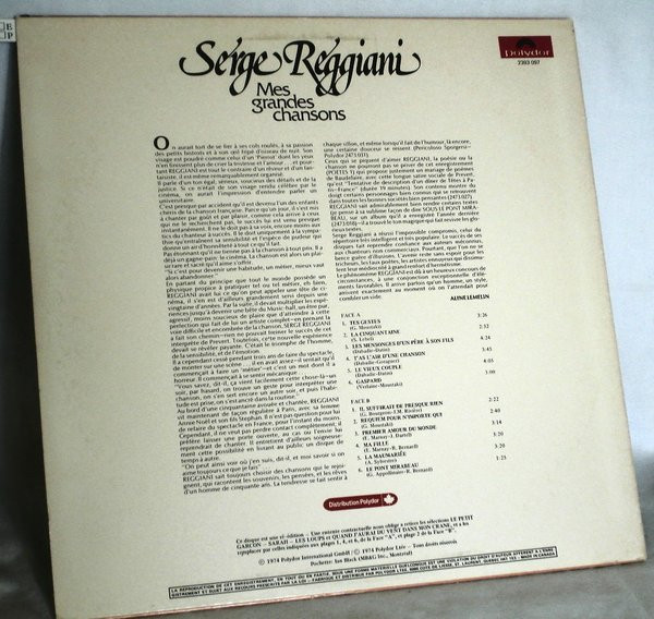 Serge Reggiani - Mes Grandes Chansons [Vinyl] | Polydor (2393 097) - 2