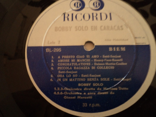Bobby Solo - Bobby Solo En Caracas | Ricordi (BL-295) - 2