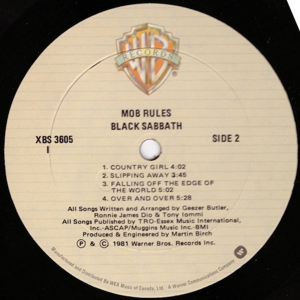 Black Sabbath - Mob Rules | Warner Bros. Records (XBS 3605) - 4 Black Sabbath - Mob Rules | Warner Bros. Records (XBS 3605) - 4