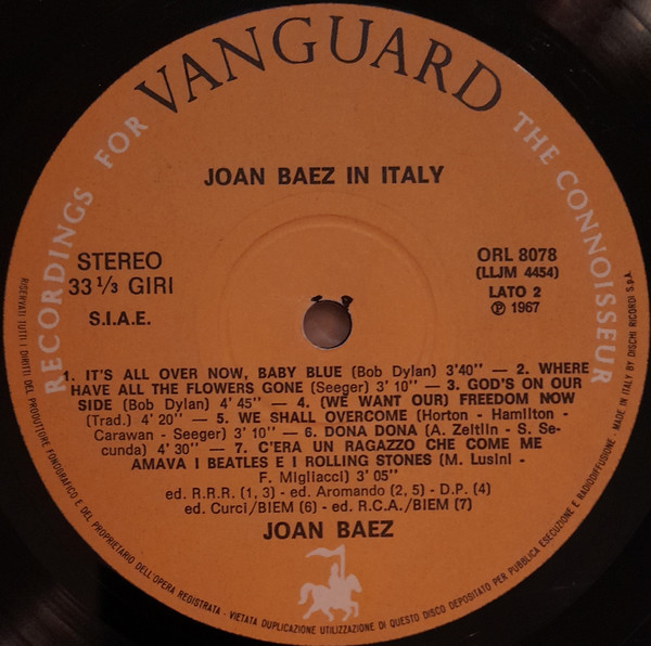 Joan Baez - Joan Baez In Italy | Vanguard (ORL 8078) - 4