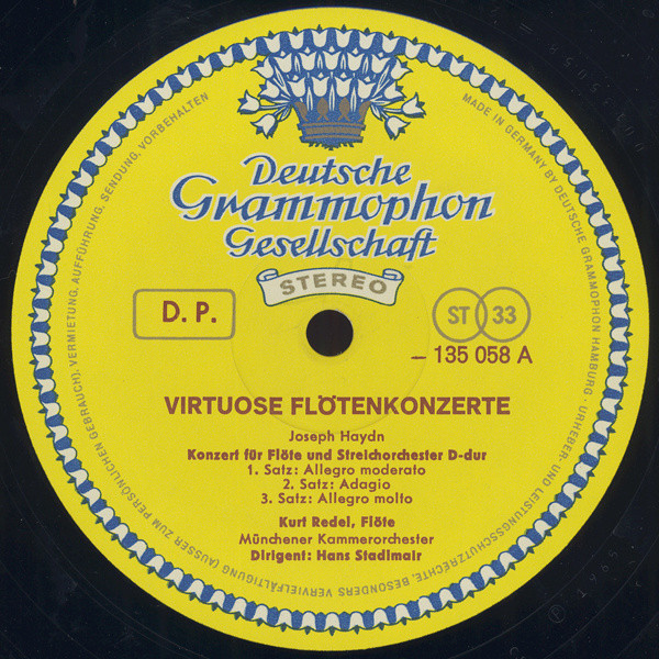 Joseph Haydn , Wolfgang Amadeus Mozart , Kurt Redel , Hans-Martin Linde , Münchener Kammerorchester , Hans Stadlmair - Virtuose Flötenkonzerte (Konzert D-dur, Hob. VIIf: D1 / Konzert Nr.1 G-dur, KV 313) | Deutsche Grammophon (135 058) - 3