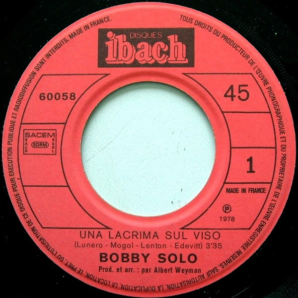 Bobby Solo - Una Lacrima Sul Viso | Disques Ibach (60058) - 3
