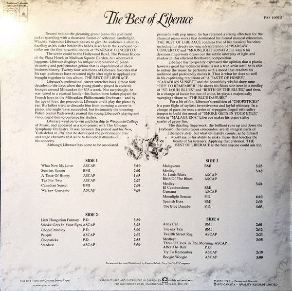 Liberace - The Best Of Liberace | Paramount Records (PAS 1009-2) - 2