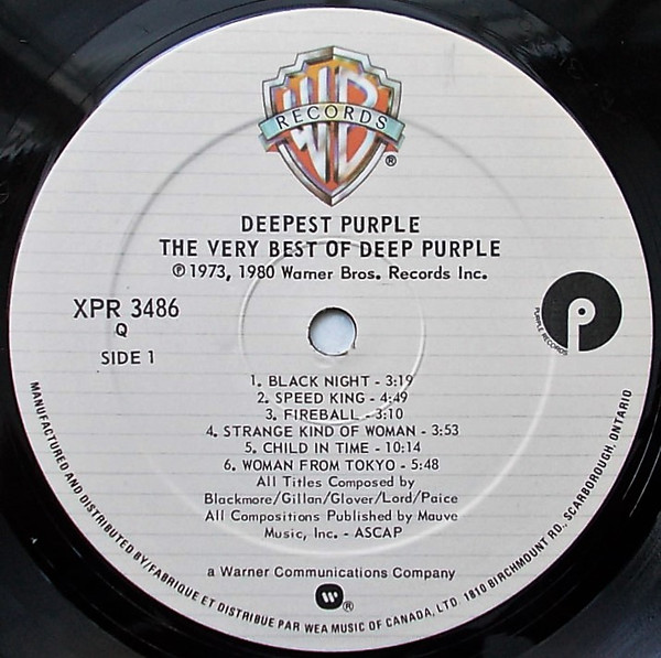 Deep Purple - Deepest Purple: The Very Best Of Deep Purple | Warner Bros. Records (XPR 3486) - 3