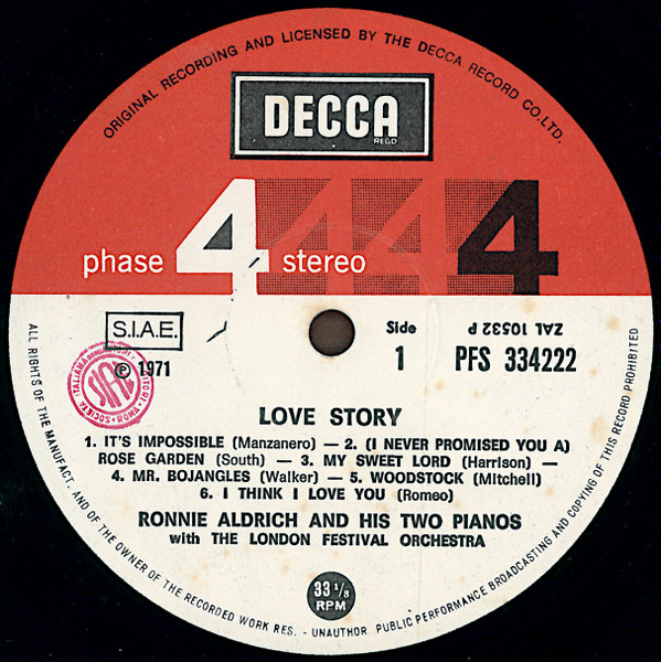 Ronnie Aldrich And His Two Pianos - Love Story | Decca (PFS 334222) - 3