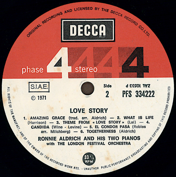 Ronnie Aldrich And His Two Pianos - Love Story | Decca (PFS 334222) - 4