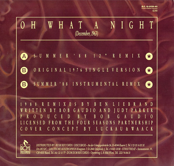 The Four Seasons Featuring Frankie Valli - Oh What A Night (December, 1963) (1988 Remix By Ben Liebrand) | BCM Records (BC 12-2139-40) - 2 The Four Seasons Featuring Frankie Valli - Oh What A Night (December, 1963) (1988 Remix By Ben Liebrand) | BCM Records (BC 12-2139-40) - 2