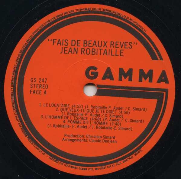 Jean Robitaille - Fais De Beaux Reves | Gamma (GS 247) - 3