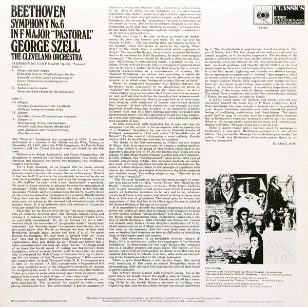 Ludwig van Beethoven , George Szell , The Cleveland Orchestra - Symphony No. 6 In F Major "Pastoral" | CBS (61153) - 2
