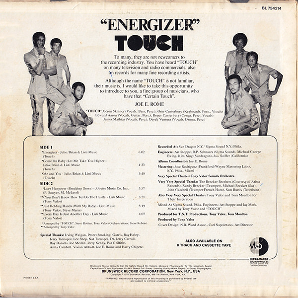 Touch - Energizer [Vinyl] | Brunswick (BL 754214) - 2