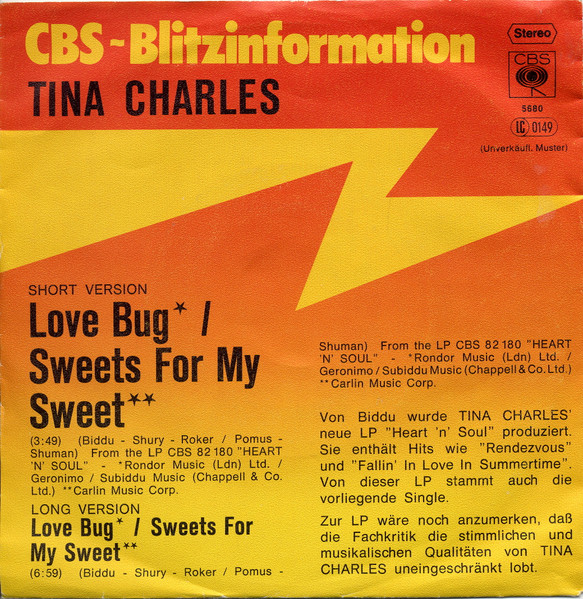 Tina Charles - Love Bug / Sweets For My Sweet | CBS (CBS S 5680)