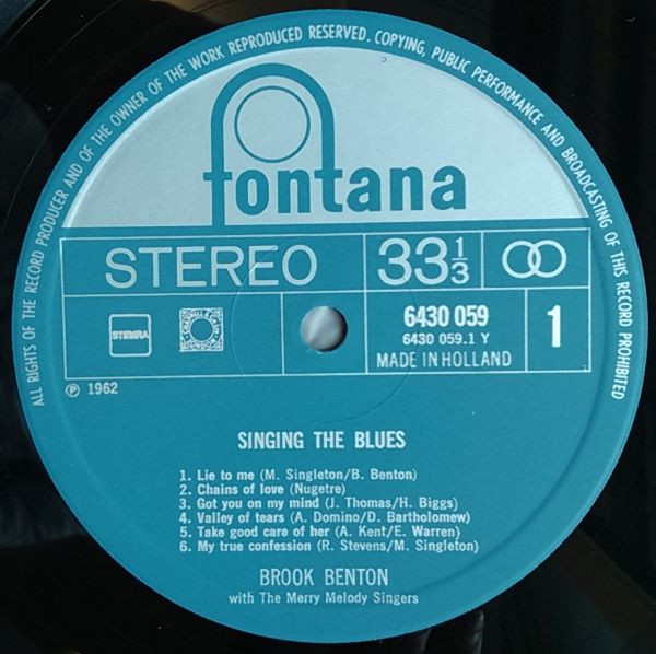Brook Benton - Singing The Blues | Fontana (6430 059) - 3 Brook Benton - Singing The Blues | Fontana (6430 059) - 3