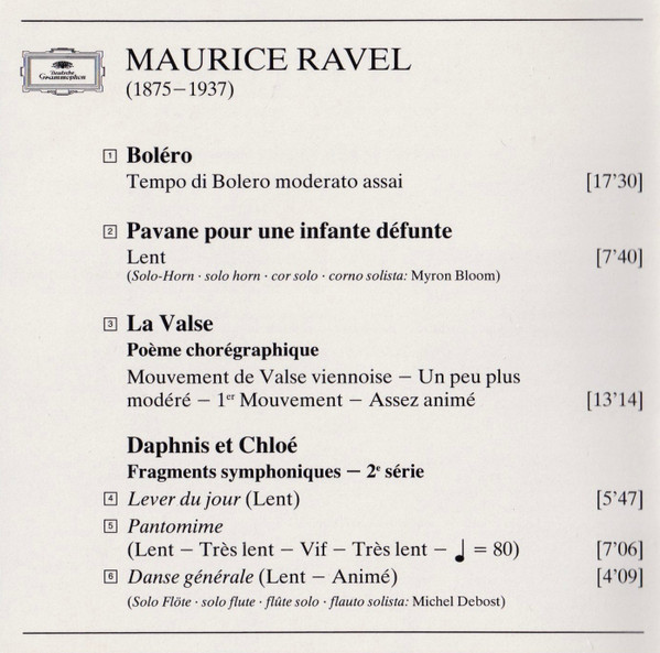 Maurice Ravel / Orchestre de Paris · Daniel Barenboim - Bolero • La Valse • Pavane Pour Une Infante Défunte • Daphnis Et Chloé: Suite No.2 | Deutsche Grammophon (400 061-2) - 4 Maurice Ravel / Orchestre de Paris · Daniel Barenboim - Bolero • La Valse • Pavane Pour Une Infante Défunte • Daphnis Et Chloé: Suite No.2 | Deutsche Grammophon (400 061-2) - 4