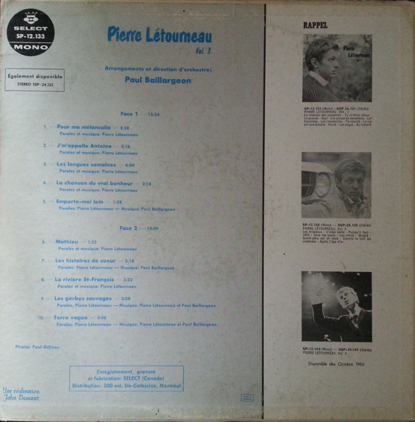 Pierre Létourneau - Vol. 3 | Select (SP-12.133) - 2