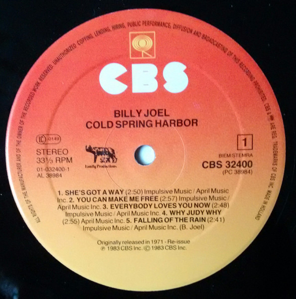 Billy Joel - Cold Spring Harbor | CBS (CBS 32400) - 3 Billy Joel - Cold Spring Harbor | CBS (CBS 32400) - 3