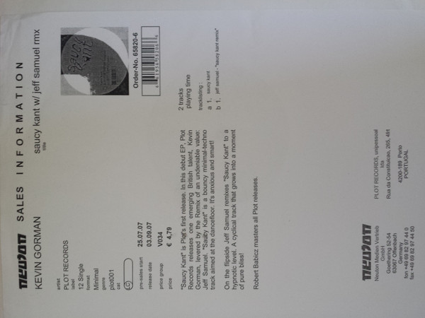 Kevin Gorman - Saucy Kant | Plot Records (PLOT001)