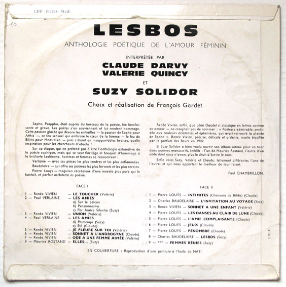 Claude Darvy , Valérie Quincy Et Suzy Solidor / François Gardet - Λεσβοσ = Lesbos (Anthologie Poétique De L'amour Féminin) | Pacific (LDP - B 2264) - 2