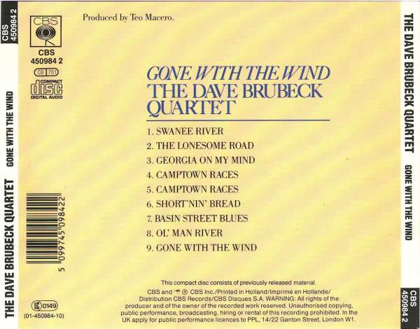The Dave Brubeck Quartet - Gone With The Wind | CBS (CBS 450984 2) - 2 The Dave Brubeck Quartet - Gone With The Wind | CBS (CBS 450984 2) - 2