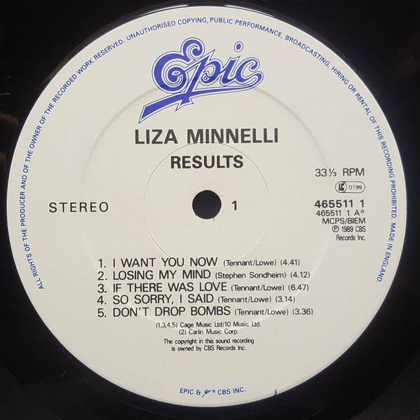 Liza Minnelli - Results | Epic (EPC 465511 1) - 3 Liza Minnelli - Results | Epic (EPC 465511 1) - 3